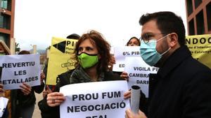 Imagen de archivo de una protesta de docentes en un acto del ’president’ Aragonès.