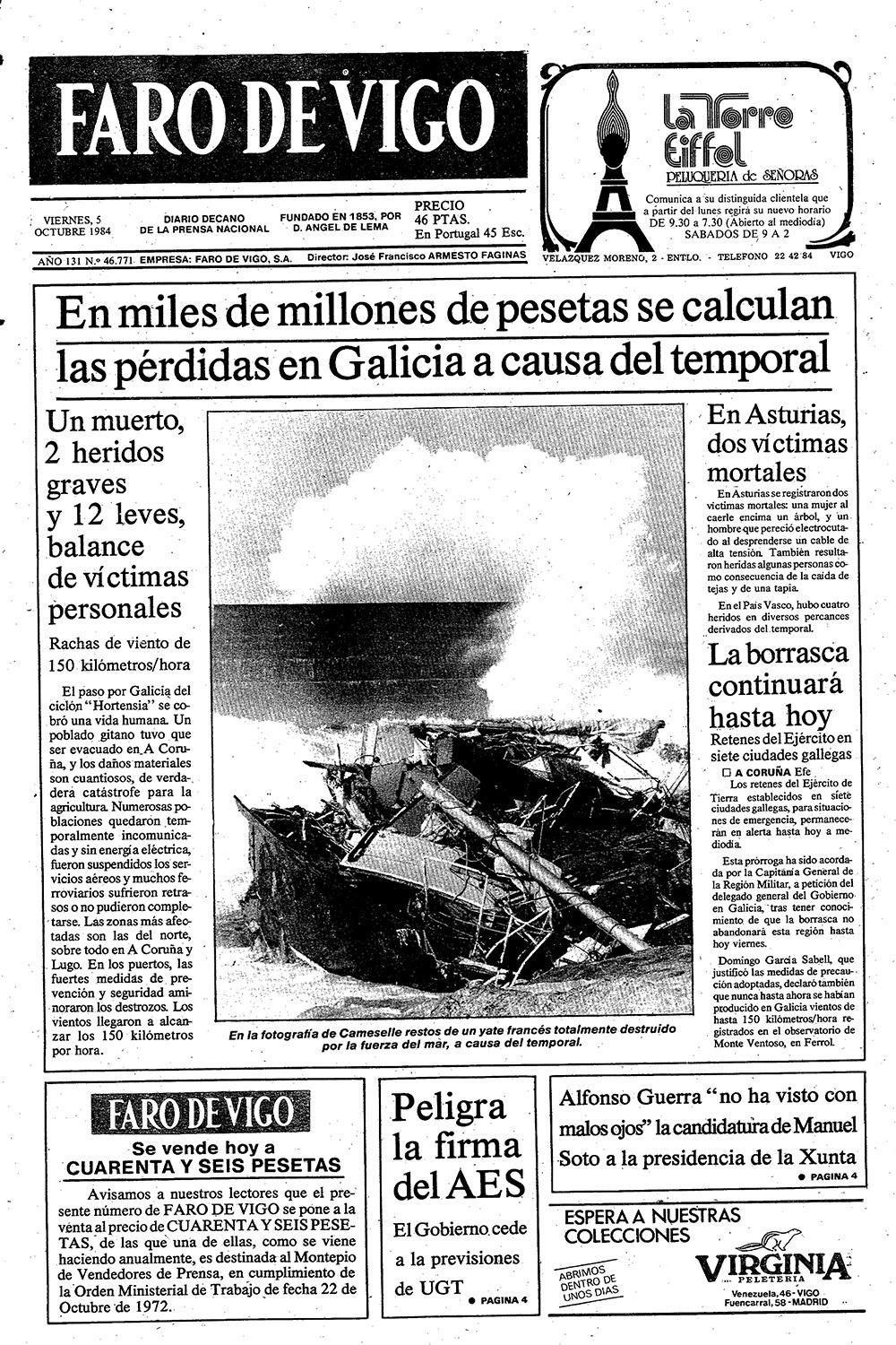 Portada del FARO DE VIGO del 5 de octubre