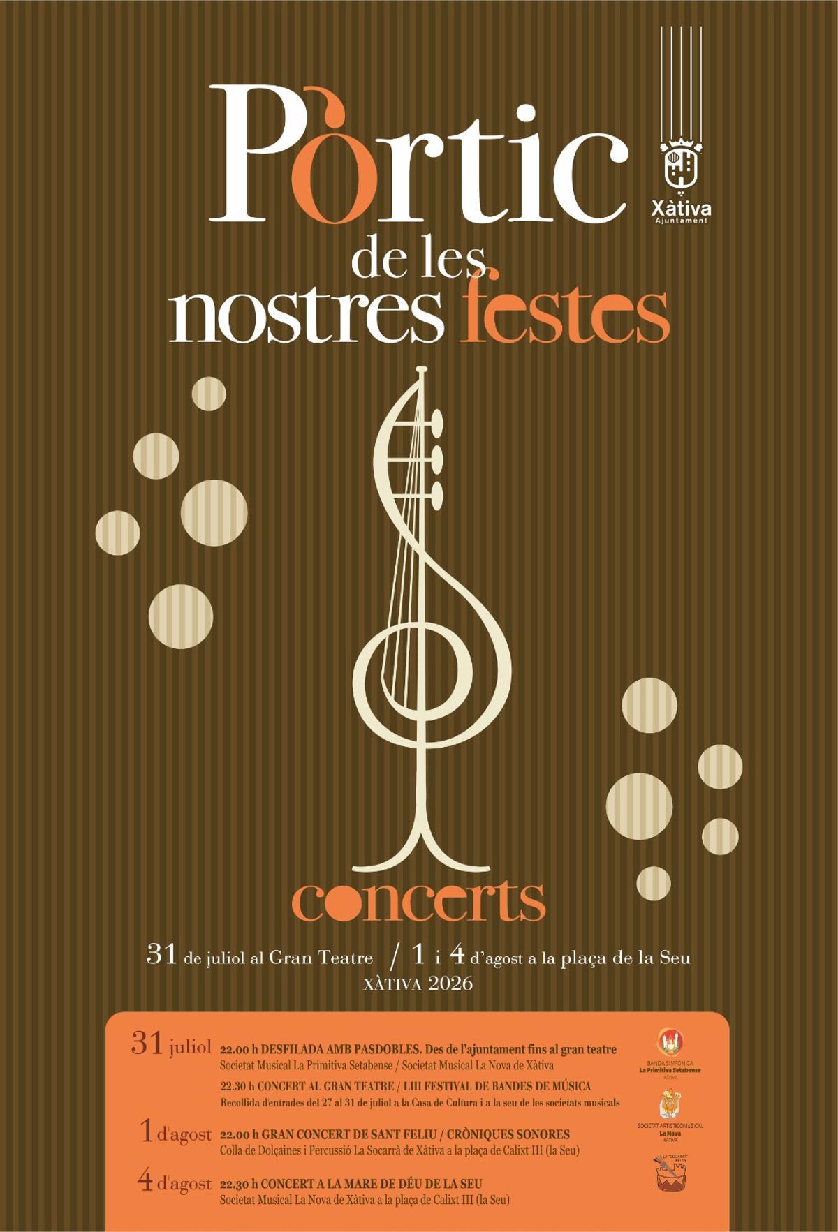 Cartel del Pòrtic de les Nostres Festes, la programación previa a la Fira de Xàtiva.
