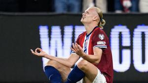 Haaland celebra uno de sus cinco goles ante Moldavia.