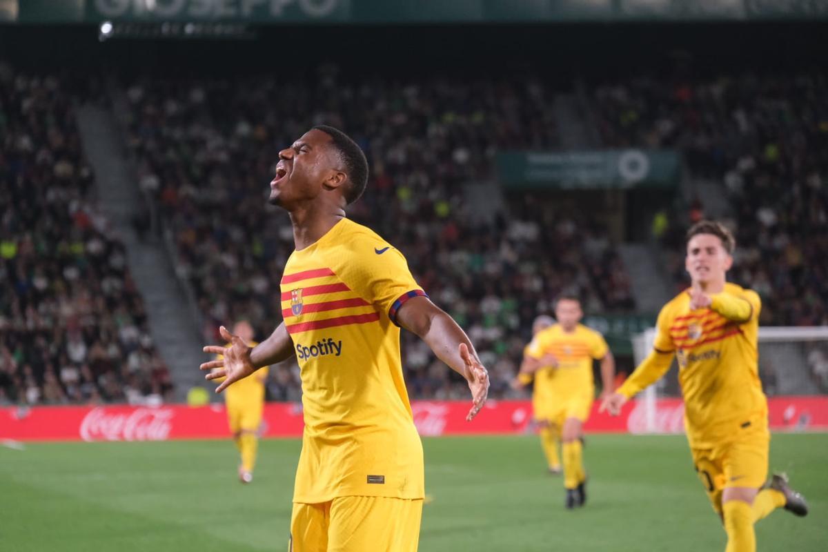 Ansu Fati celebra el segundo gol azulgrana