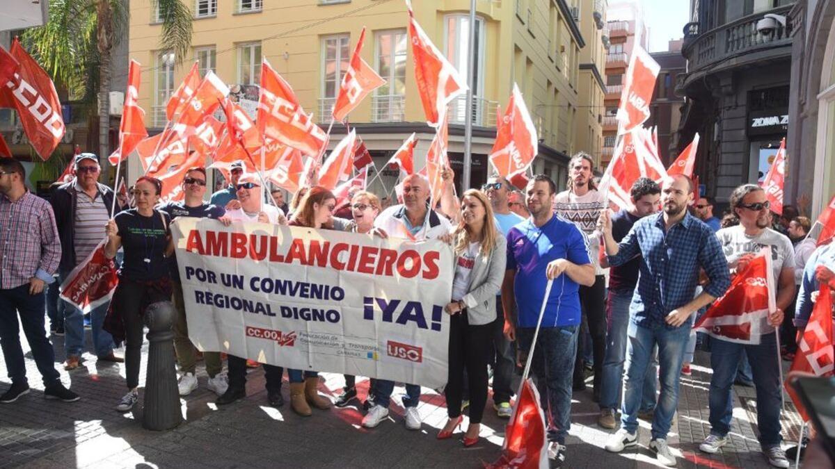 Una manifestación de profesionales de las ambulancias.