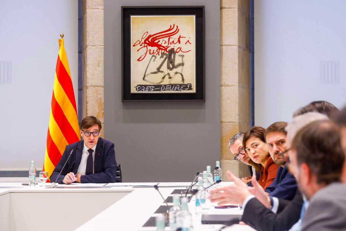 El president de la Generalitat, Salvador Illa, en la reunión de este sábado con el Consell de Diàleg Social.