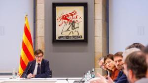 El president de la Generalitat, Salvador Illa, en la reunión de este sábado con el Consell de Diàleg Social.