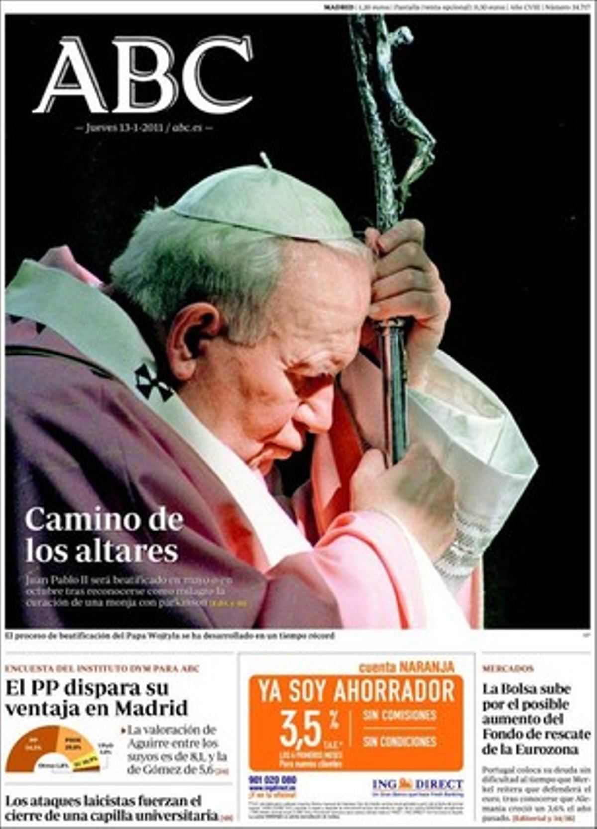 ’Abc’ recull a dins que un col·lectiu afí a CiU porta la batalla jurídica de l’Estatut de Catalunya al Tribunal de Drets Humans d’Estrasburg; que el nou secretari d’Estat d’Energia, Fabrizio Hernández, ha firmat peritatges en pro de la continuïtat de la nuclear de Garoña que el Govern ja ha ordenat tancar; que Espanya suprimirà les ajudes en forma de deduccions que atorgava a la compra d’empreses fora de la UE des del 2008, i que les caixes d’estalvis han destruït 13.400 llocs de treball en la primera onada de fusions.