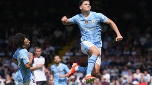 Julian Alvarez celebra un gol este sábado en el encuentro contra el Fulham.