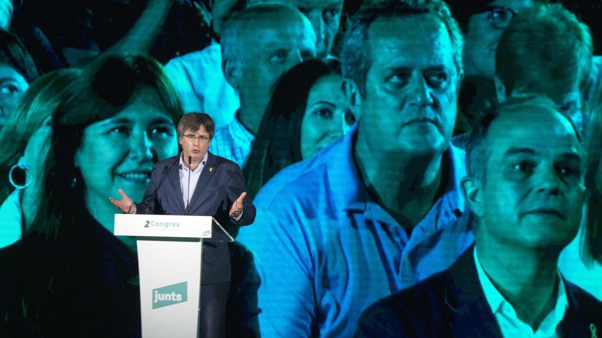 Carles Puigdemont, durante un Congreso de Junts.