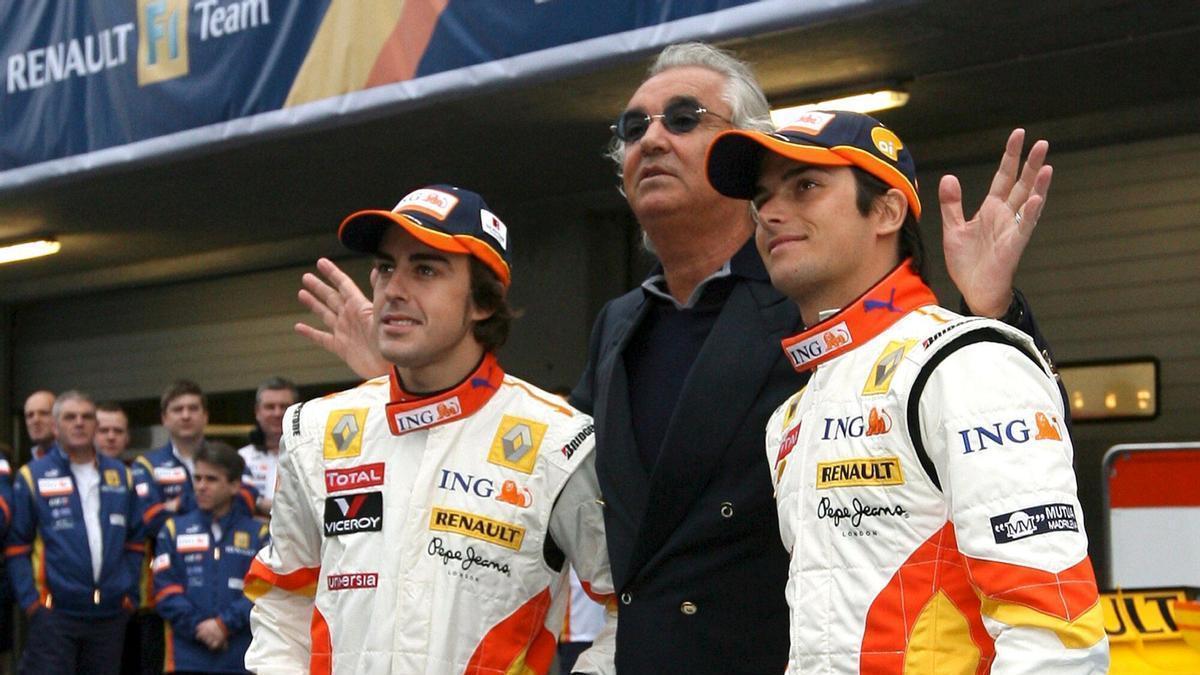 Alonso, Briatore y Piquet, en su etapa en Renault