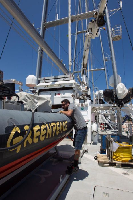 El Rainbow Warrior de Greenpeace atracado en el puerto de València.