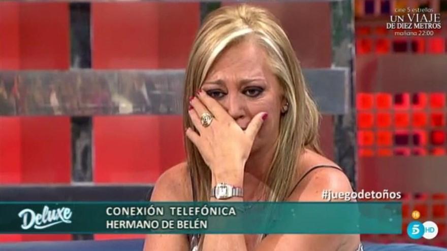 Belén Esteban llora al escuchar a su hermano.