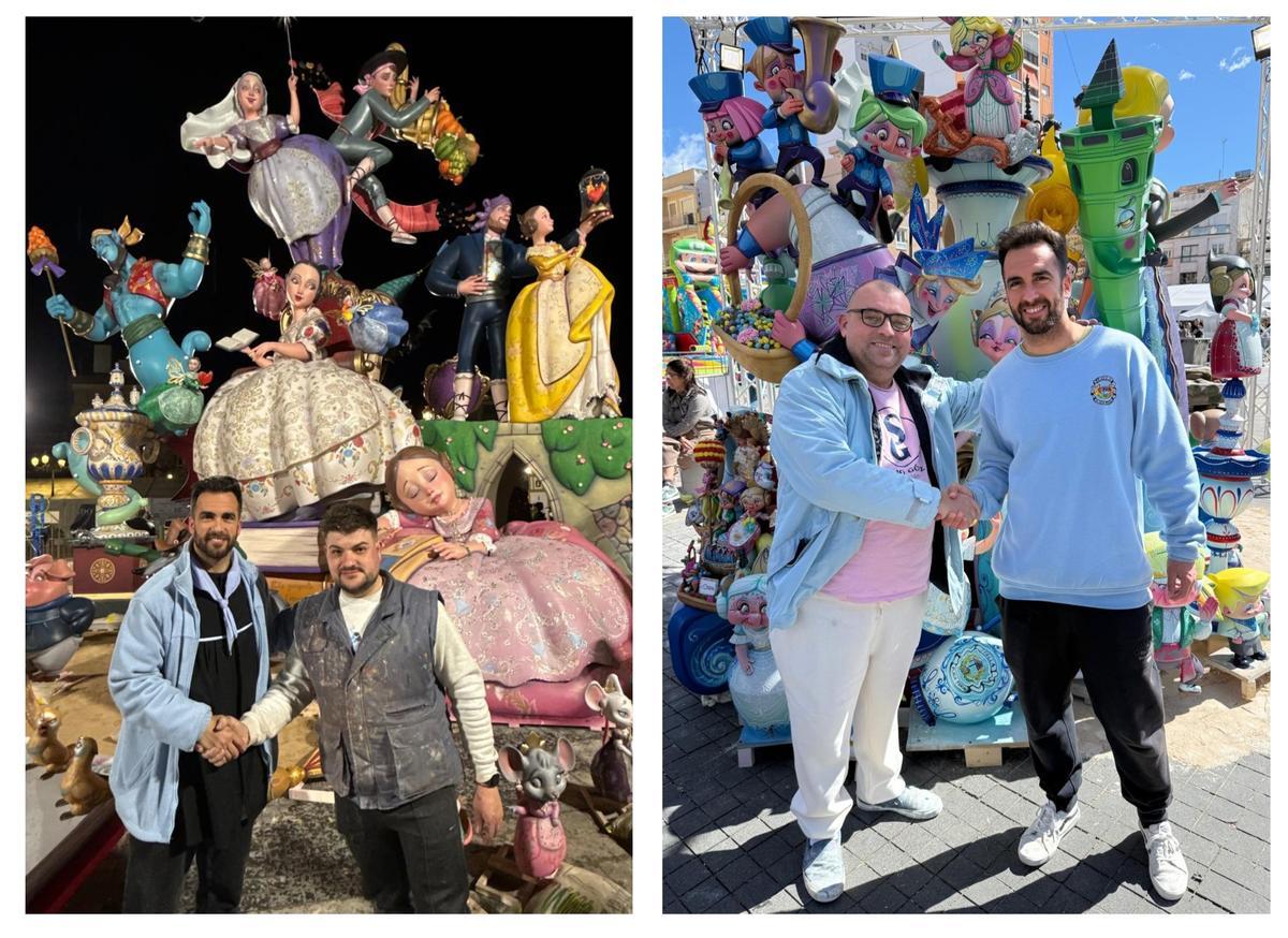 El presidente de Plaça Prado, Guillem Morant, con los artistas Érik Martínez y Sergio Gómez.