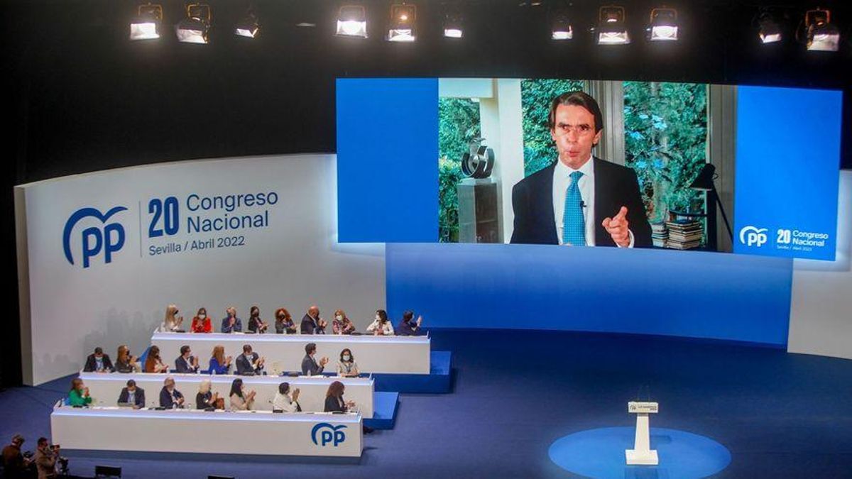 José María Aznar, este viernes, interviene por videoconferencia en el congreso del PP.