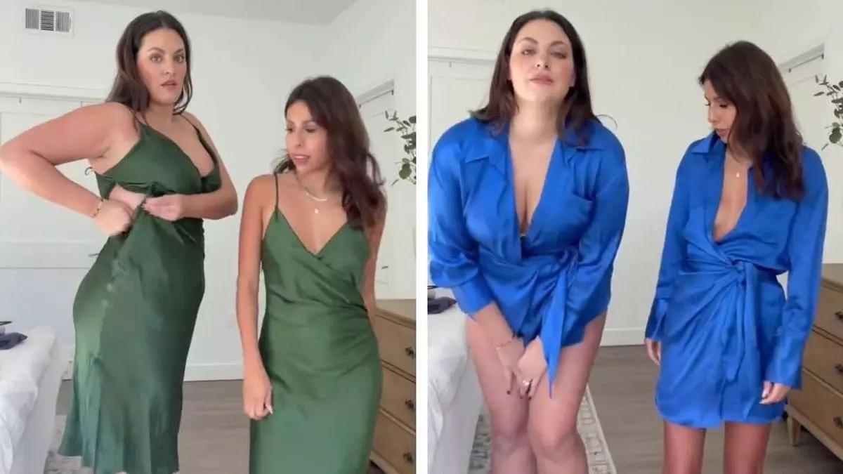 Les dues influencers provant-se un vestit de Zara