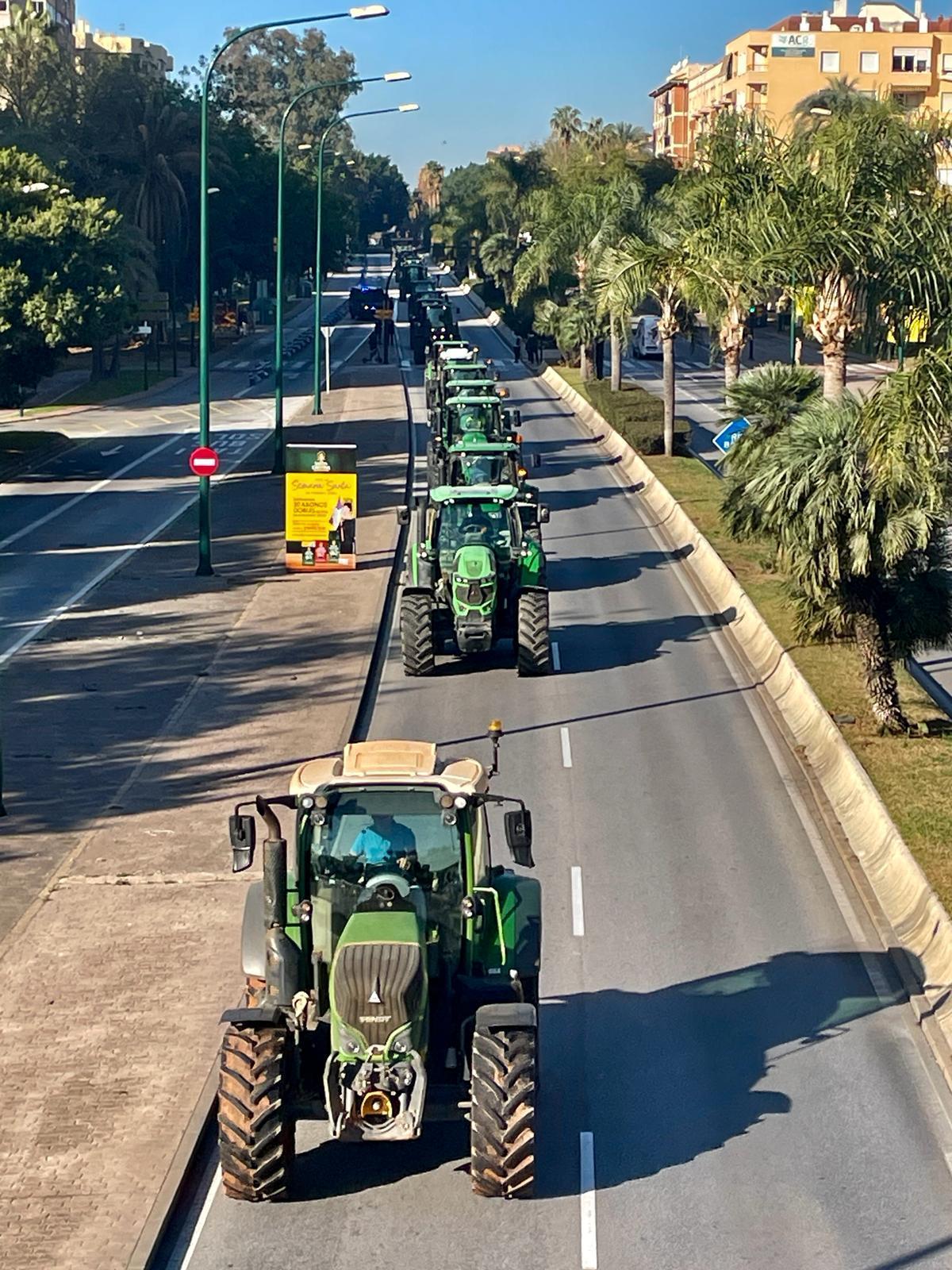 La avenida de Andalucía se llenó de tractores este miércoles camino al Paseo del Parque.