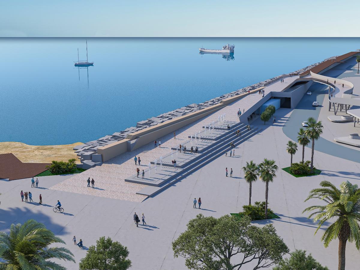 Recreación vitural del aspecto final del tramo del dique de Levante que unirá el paseo de Juan Aparicio y la nueva zona de ocio