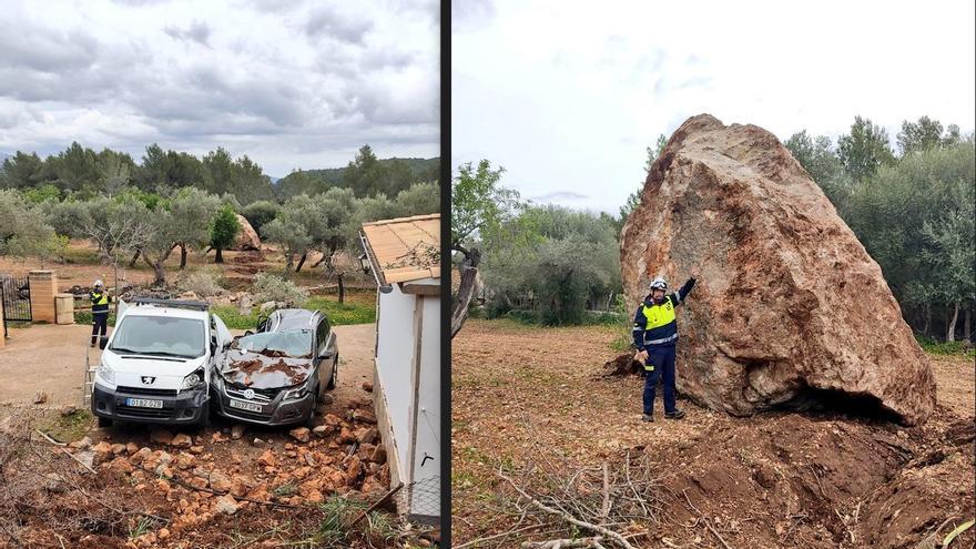 Schreck in Esporles: Riesiger Felsbrocken beschädigt Pkw und Zufahrtswege