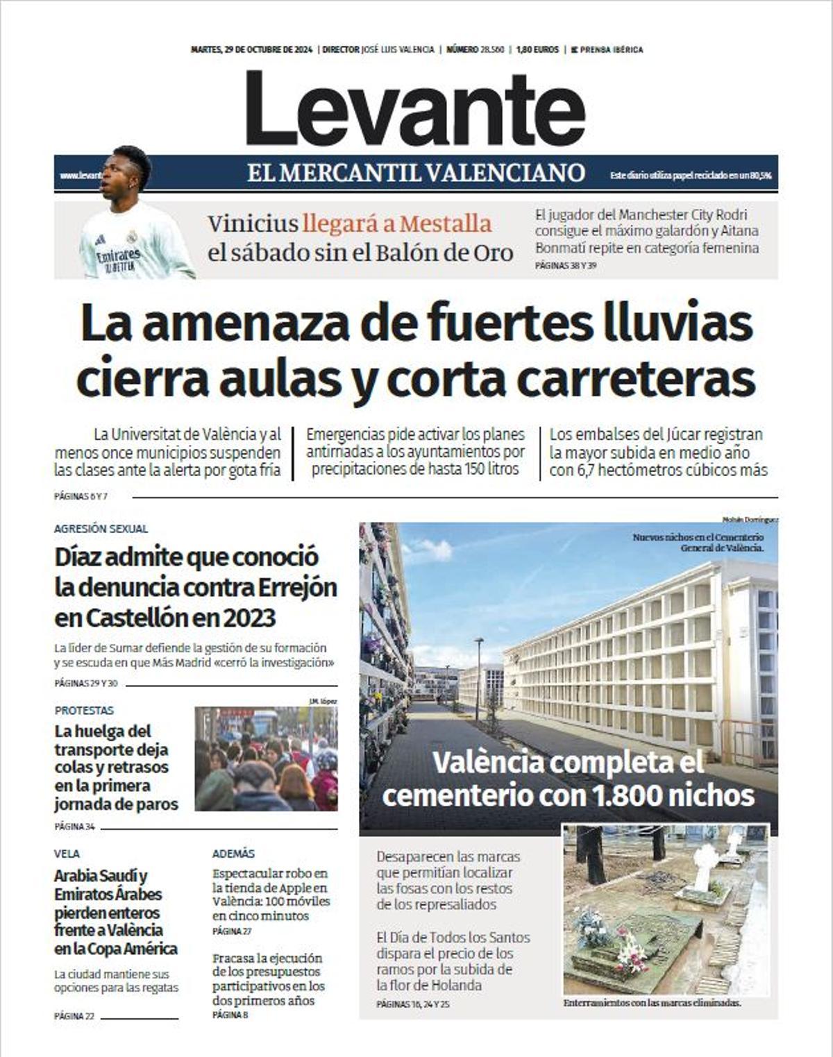 Portada de Levante-EMV del 29 de octubre de 2025