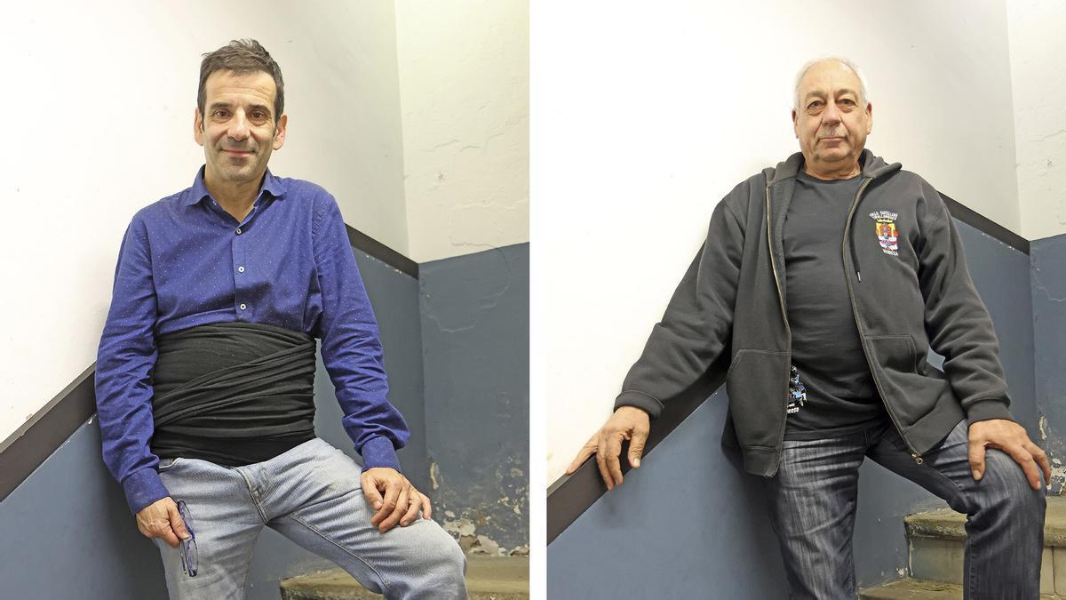 Pere Bartumeus, fundador de la colla el 1993 i Miquel Andreu, veterà dels Tirallongues