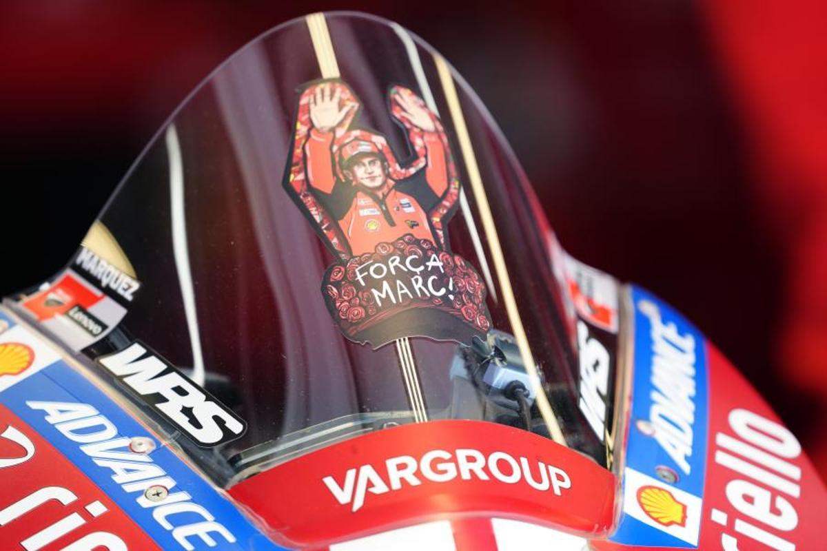 Detalle de la moto de Marc Márquez (Ducati) durante el GP de Catalunya de MotoGP en el Circuit de Barcelona-Catalunya, en Montmeló.