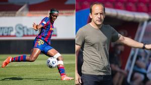 Lluís Cortés y Asisat Oshoala atienden a los medios antes del Manchester City-Barça Femenino