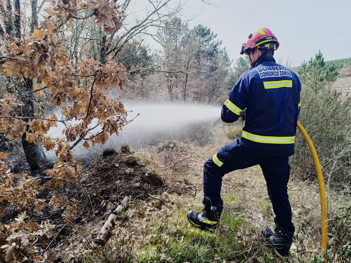 Los Bomberos sofocan el incendio entre Trabazos y Nuez de Aliste