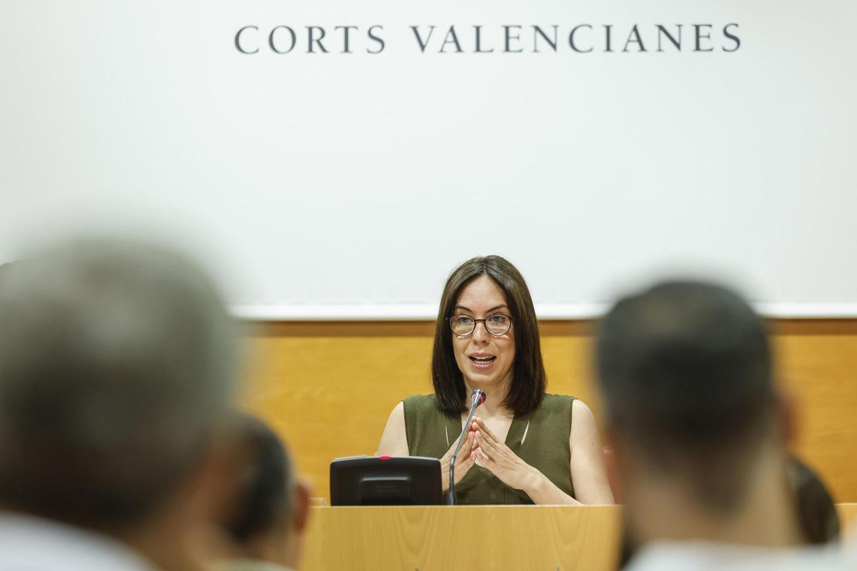 La ministra de Ciencia, Innovación y Universidades secretaria general del PSPV-PSOE, Diana Morant, durante una reunión con el grupo parlamentario socialista en Les Corts, a 31 de agosto de 2026, en Valencia