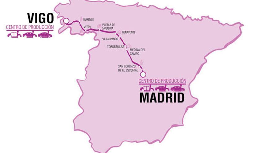 La ruta desde la planta de Balaídos al centro de producción de Madrid