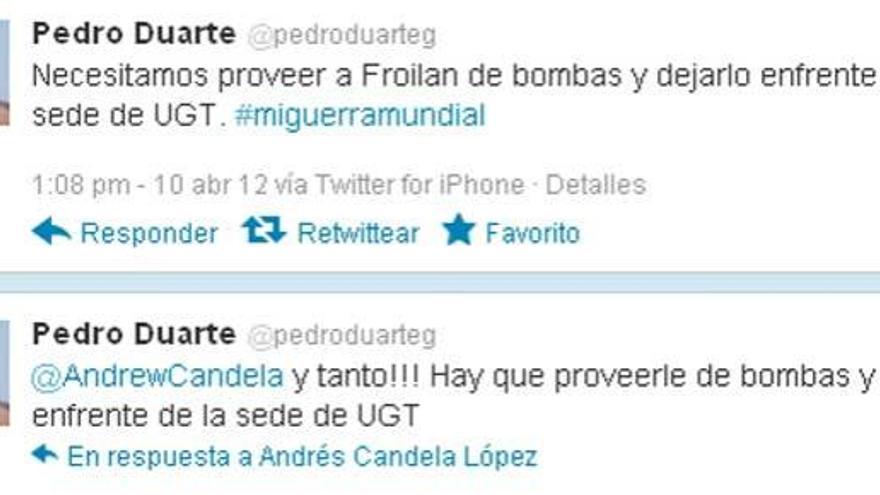 Captura de la cuenta de Twitter de Pedro Duarte.