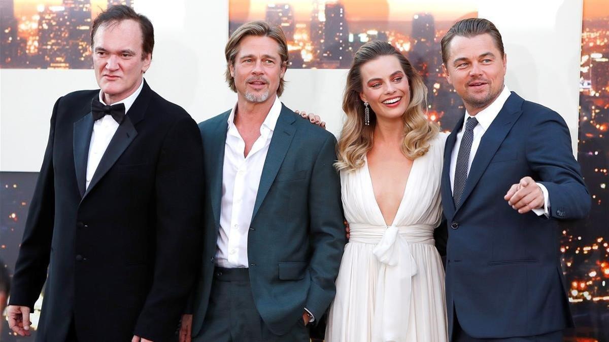 Quentin Tarantino, Brad Pitt, Margot Robbie y Leonardo DiCaprio, en la 'premiere' de 'Érase una vez... en Hollywood', en Los Ángeles