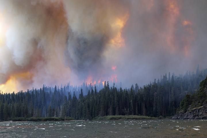The Reynolds Creek Wildland Fire burns in Glacier National Park, Montana