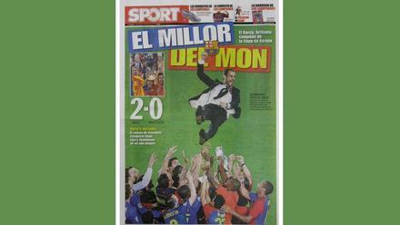 La portada de SPORT después de que el Barça de Guardiola ganara la Champions 2009 en Roma
