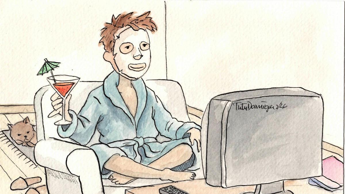 Ilustración de momento de pausa con mascarilla de coco