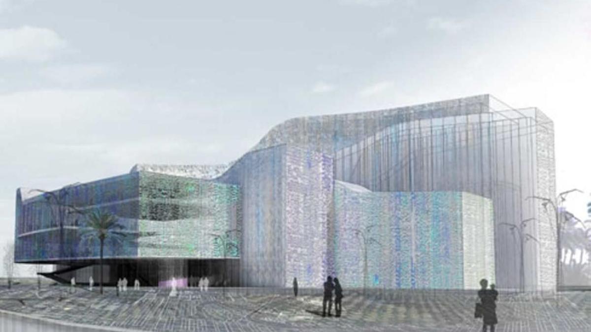 Recreación del proyecto del auditorio de música de Málaga de los arquitectos Benedito y Soriano.