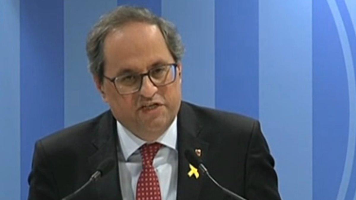 El 'president' Torra valora la primera sesión del juicio al 'procés', el 12 de febrero del 2019.