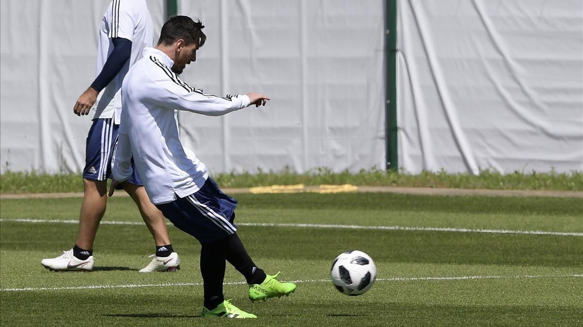 Leo Messi en un entrenamiento de la selección argentina.