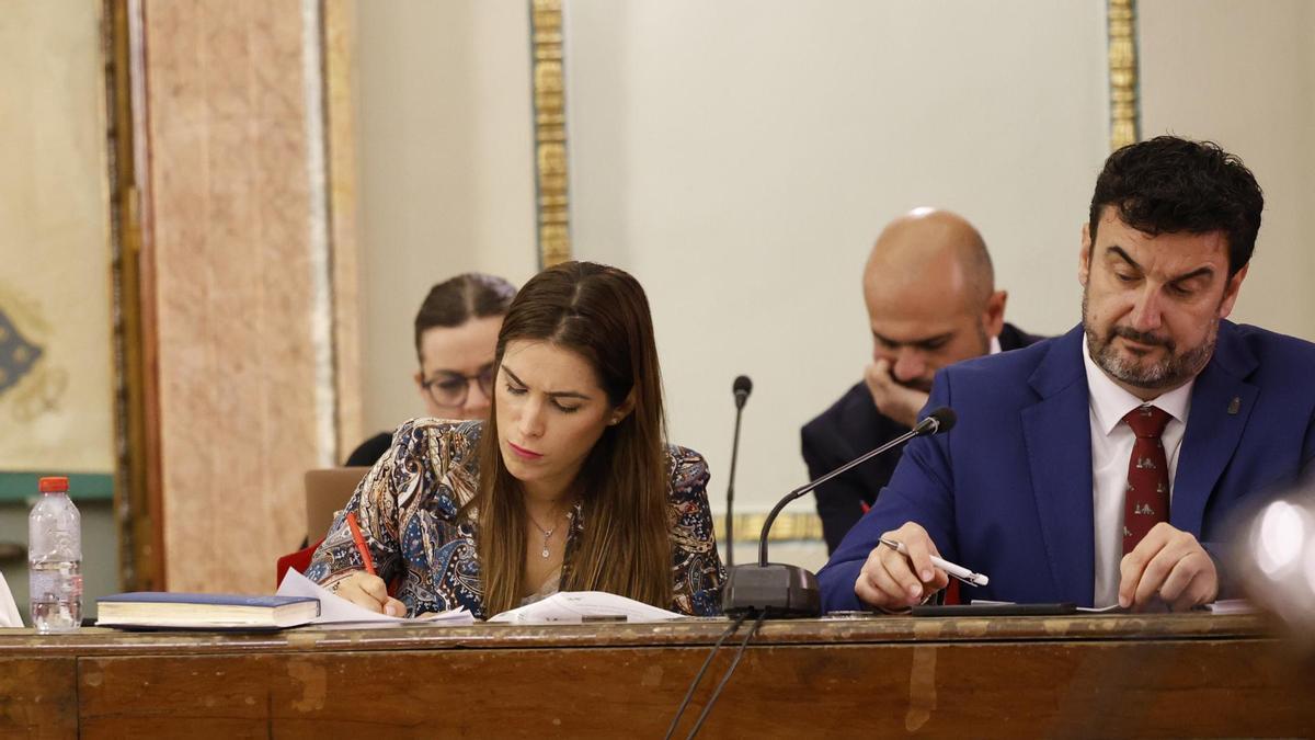 Los ediles del PSOE durante la celebración de un pleno municipal.