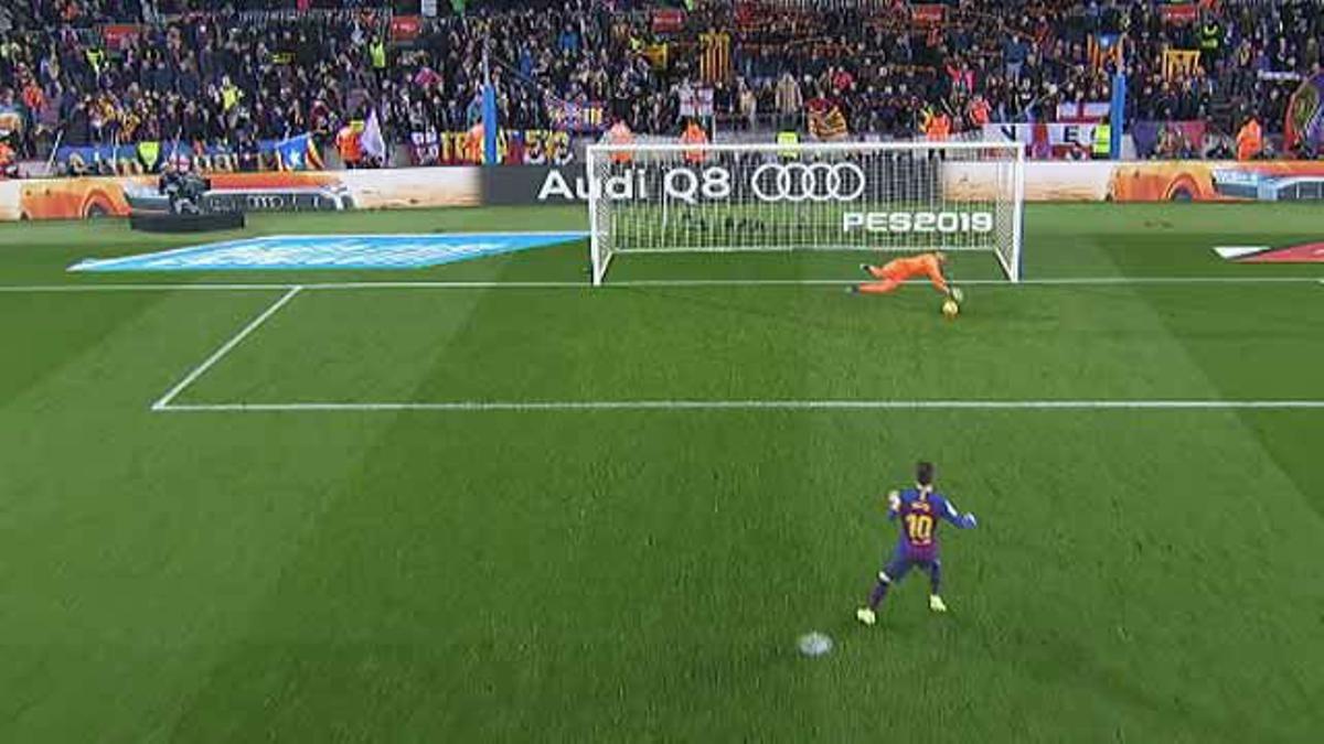 A la segunda fue la vencida: Masip adivinó el lanzamiento de Messi y paró el penalti