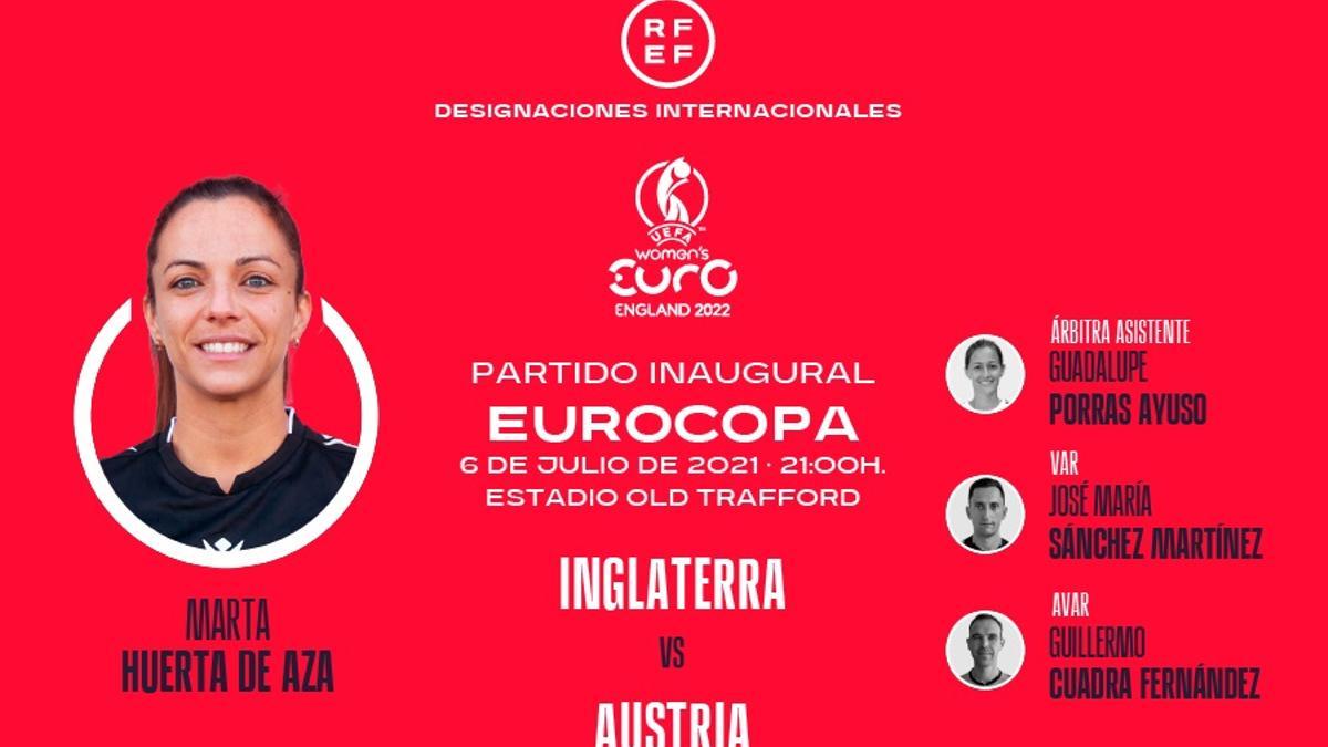 La española Marta Huerta de Aza arbitrará el Inglaterra-Austria, partido inaugural de la Eurocopa femenina.