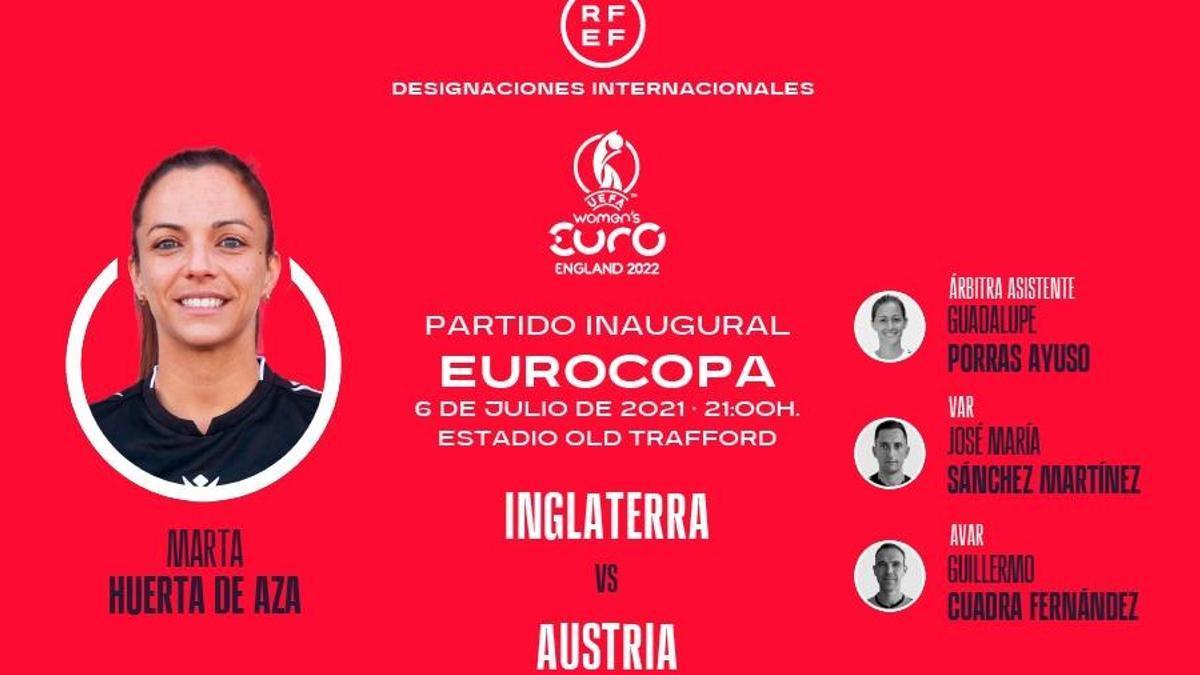 La española Marta Huerta de Aza arbitrará el Inglaterra-Austria, partido inaugural de la Eurocopa femenina.
