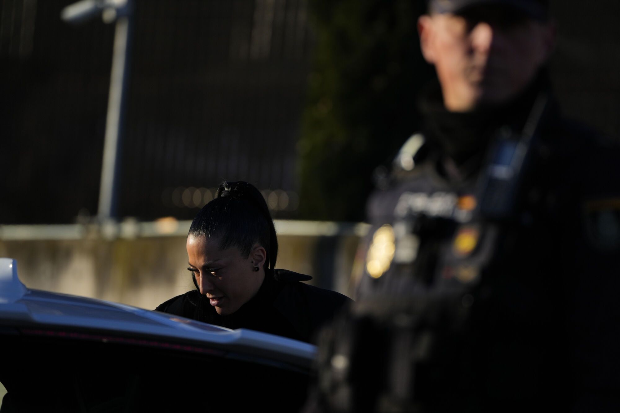 Soccer player Jenni Hermoso arrives at a court on the outskirts of Madrid, Spain, Monday Feb. 3, 2025 to appear as a witness during the trial of former president of Spain's soccer federation Luis Rubiales for his unsolicited kiss on Jenni Hermoso. (AP Photo/Manu Fernandez) Associated Press/LaPresse. EDITORIAL USE ONLY/ONLY ITALY AND SPAIN