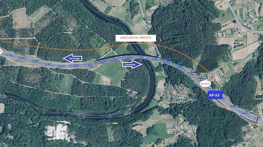 Cortan una calzada de la autopista AP-53 en Vedra y A Estrada el lunes para sustituir apoyos en viaductos