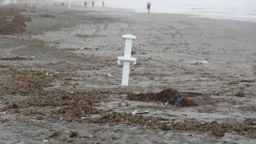 Las brigadas del Ayuntamiento de Alicante se afanaban ayer en limpiar y arreglar las playas de San Juan y Urbanova.