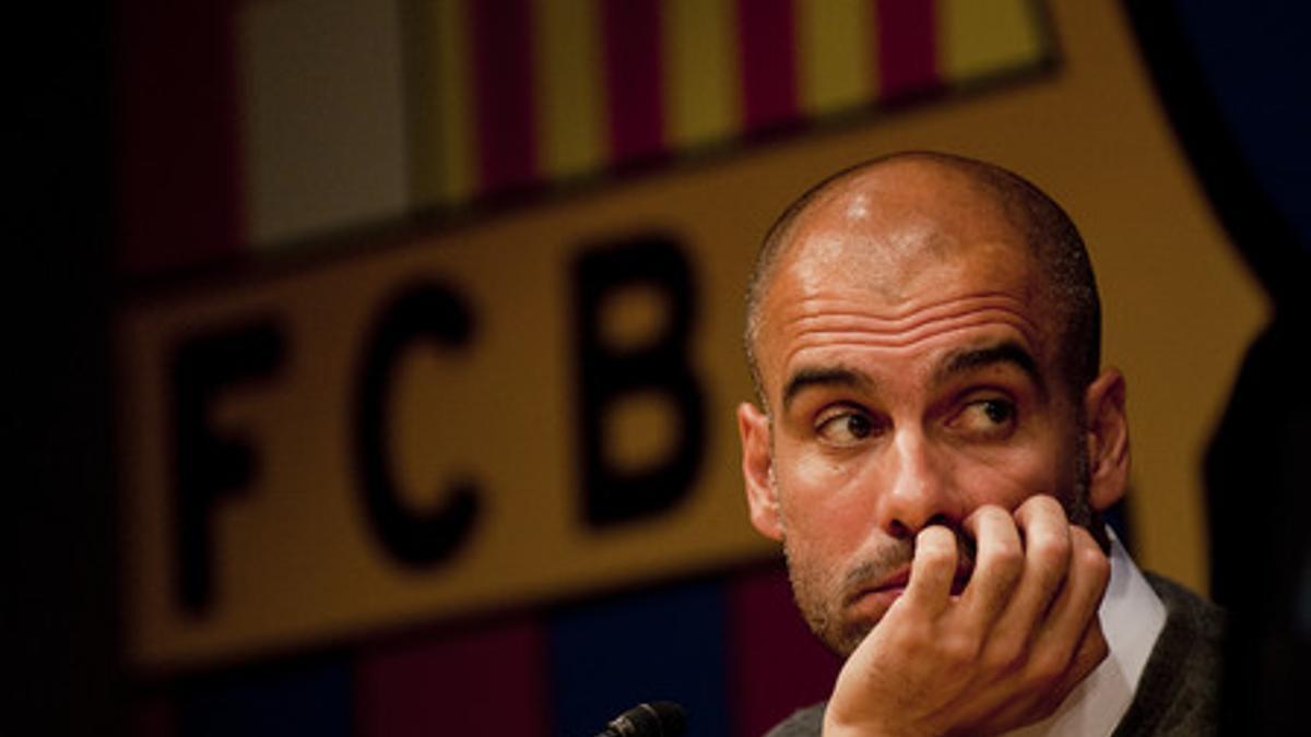Guardiola, durante la rueda de prensa en la que ha anunciado que no renovará como técnico del Barça.