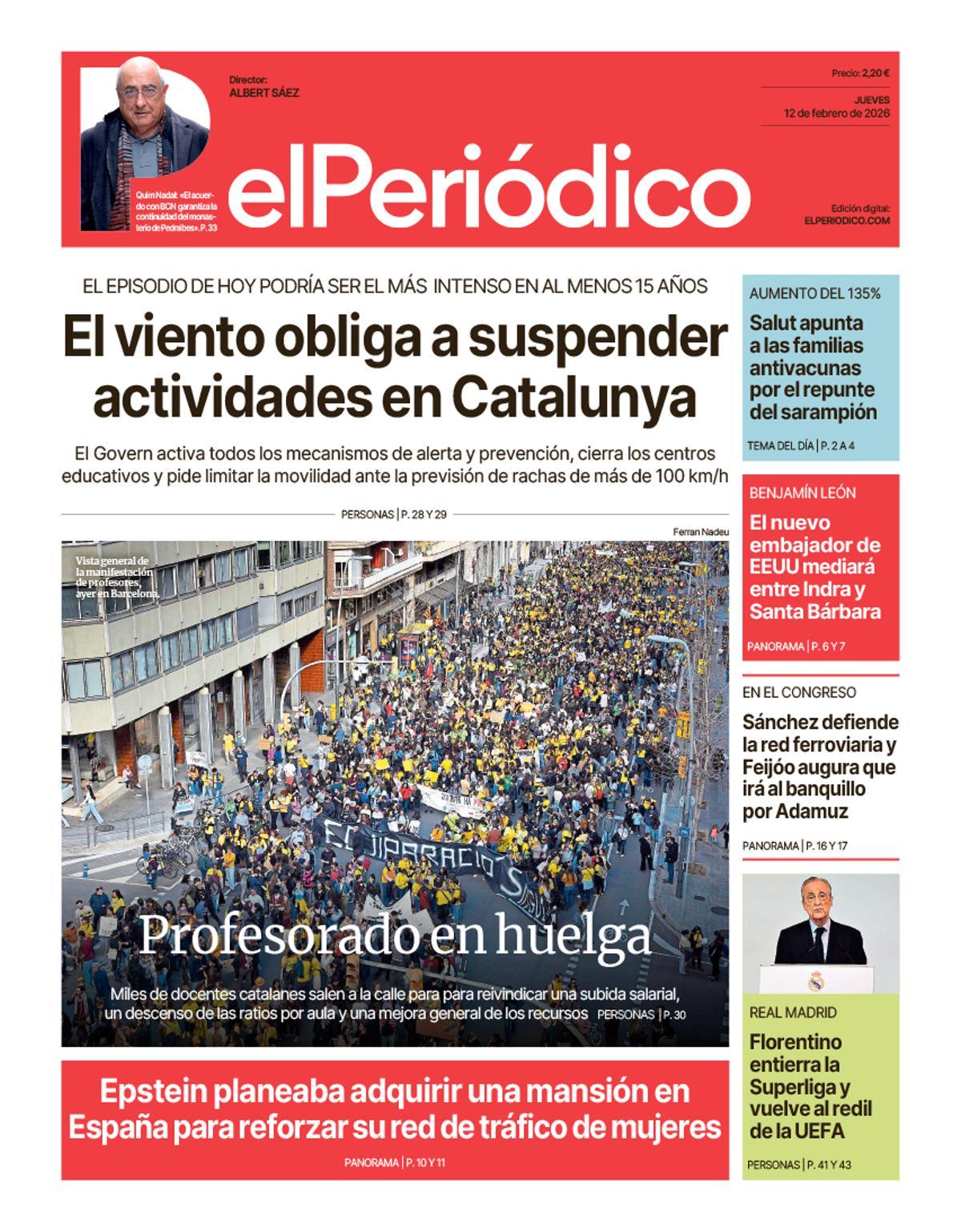La portada de EL PERIÓDICO del 12 de febrero de 2026