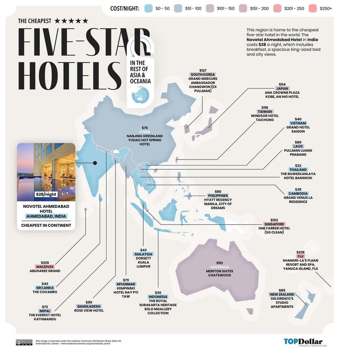 Mapa hoteles 5 estrellas más baratos del mundo