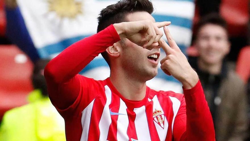 Jony celebra su gol ante el Numancia en El Molinón el mes pasado.