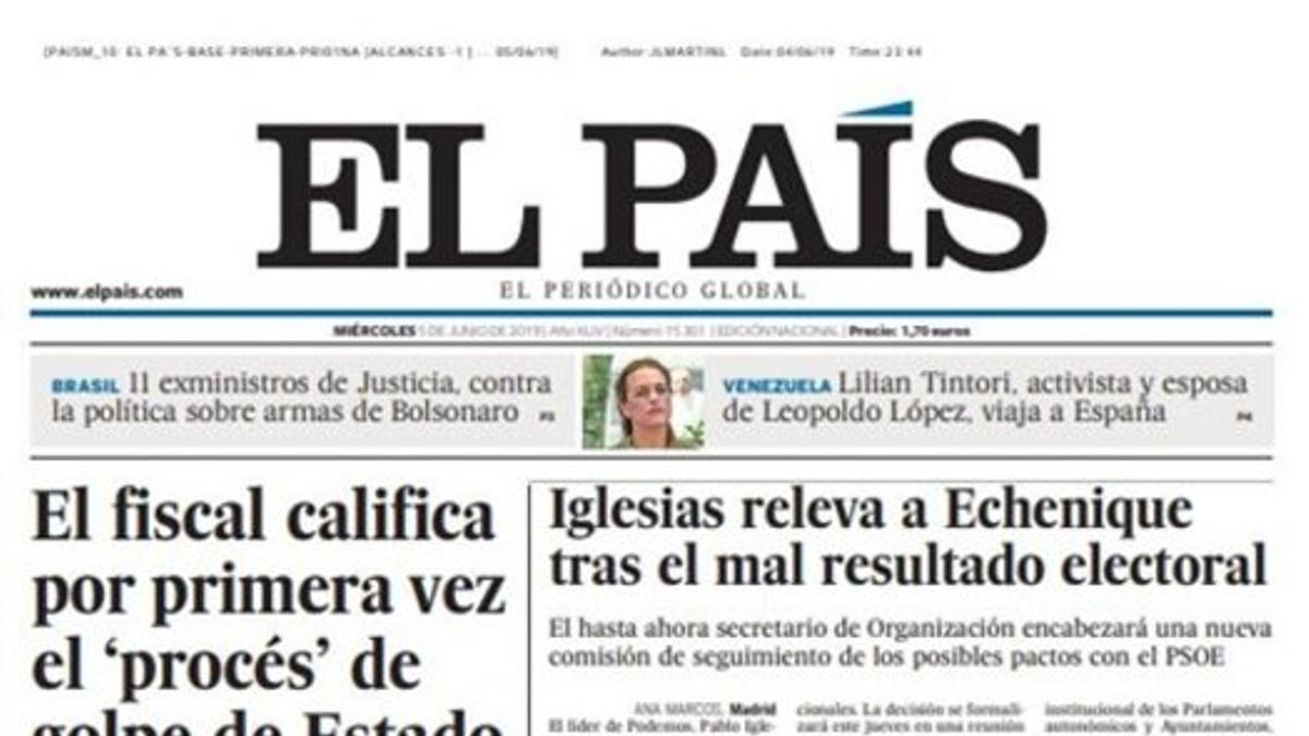 Portada El País miércoles 5 de junio 2019