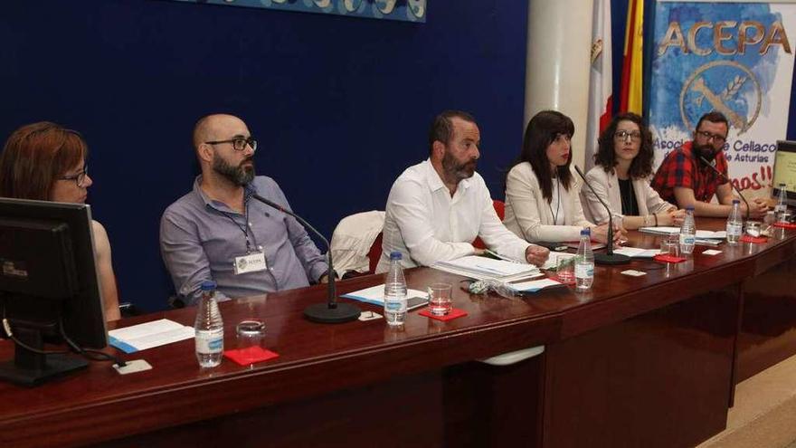 Por la izquierda, Begoña López, Manuel Gutiérrez, Carlos Celorio, Elena Díaz, Izaskun Martín-Cabrejas y Pablo Cueto, ayer, durante la charla.