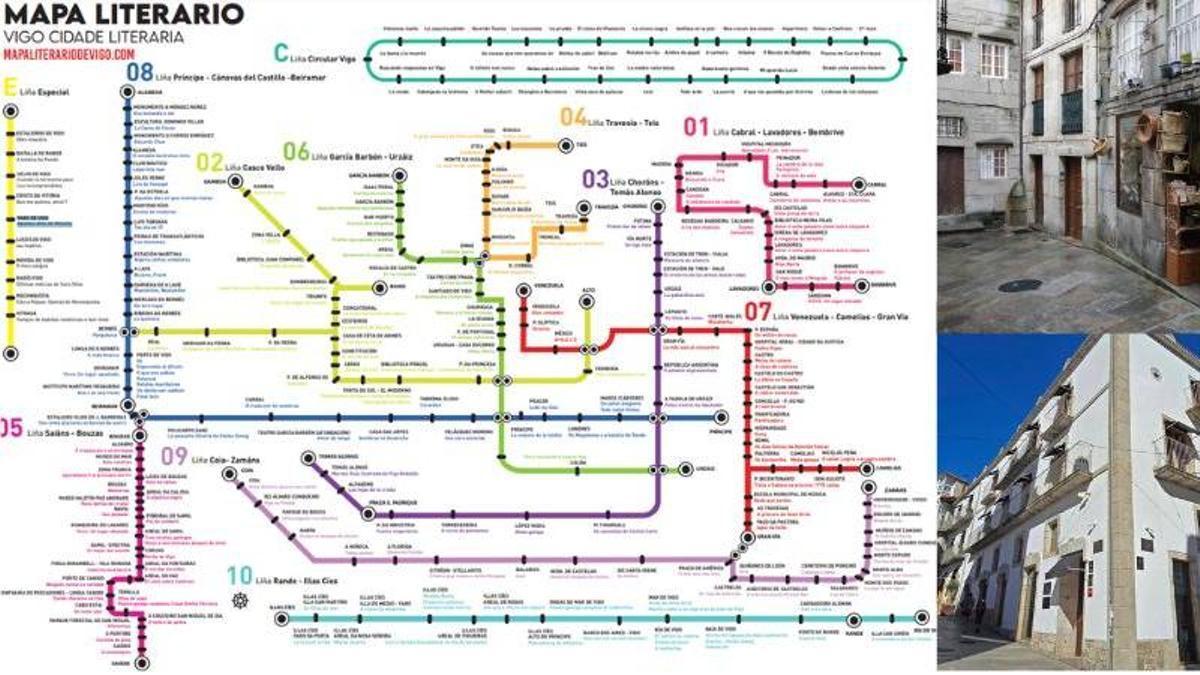 Mapa literario de Vigo, creado por la Biblioteca Xosé Neira Vilas.