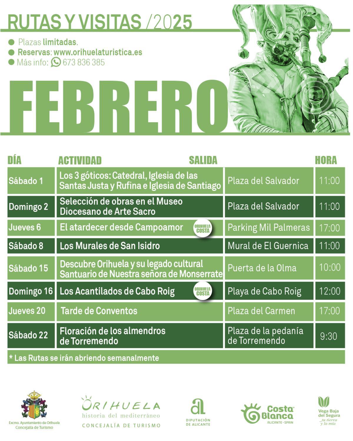 Calendario de rutas en febrero